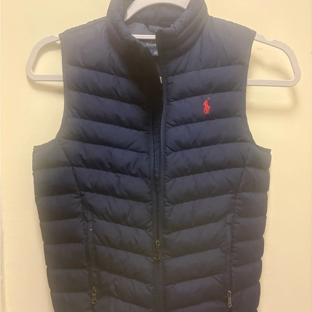 Polo Ralph Lauren Youth‎ Boys Down Vest Size 7 Blue Full Zip Red Pony